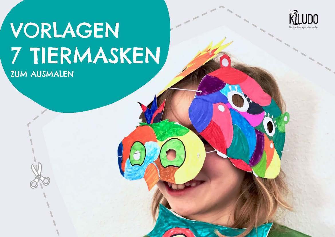 Basteln mit Kindern Vorlage Ausmalen Tiermasken Kiludo