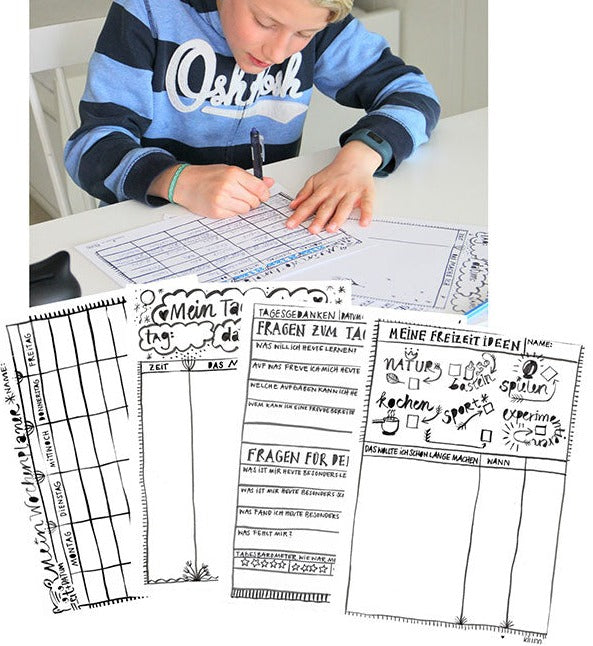 Planer-Set mit Wochenplan, Tagesplan, Tagesgedanken & Freizeitideen